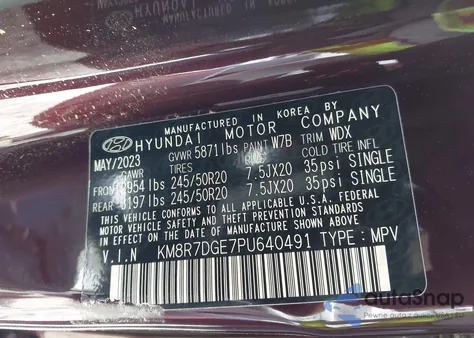 2023 Hyundai Palisade Calligraphy из США, поврежденный, VIN KM8R7DGE7PU640491